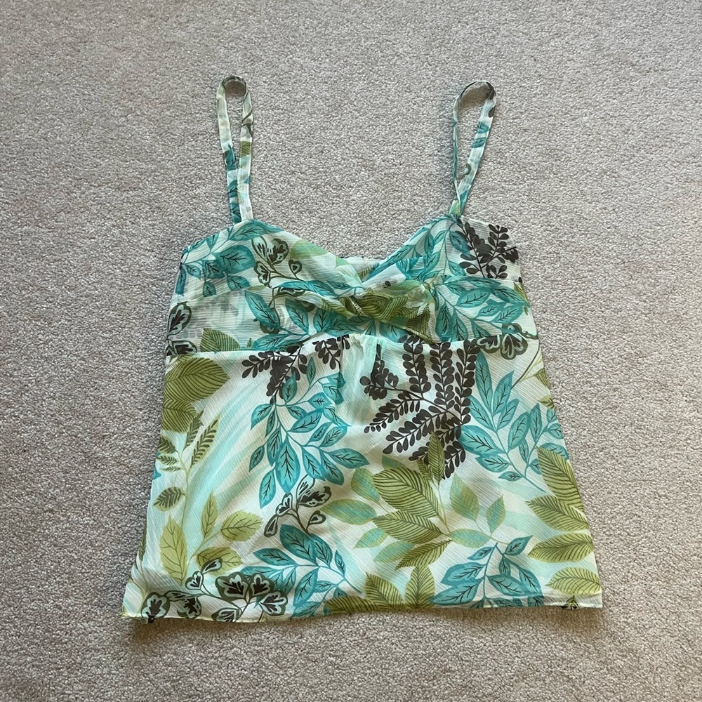 LOFT Green and White Floral Camisole